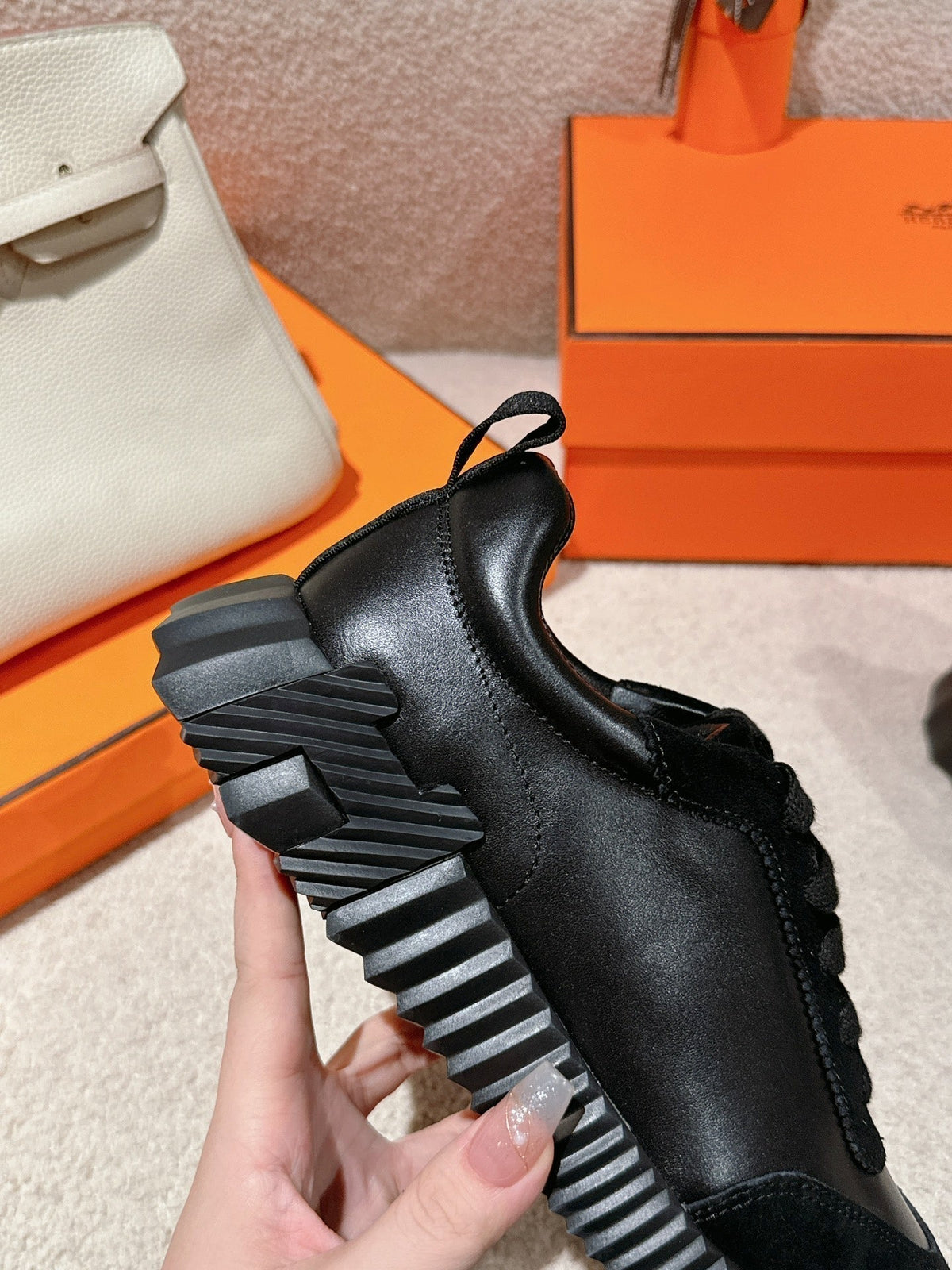 Hermes Mainland Sneaker in Full Black Suede and Calfskin