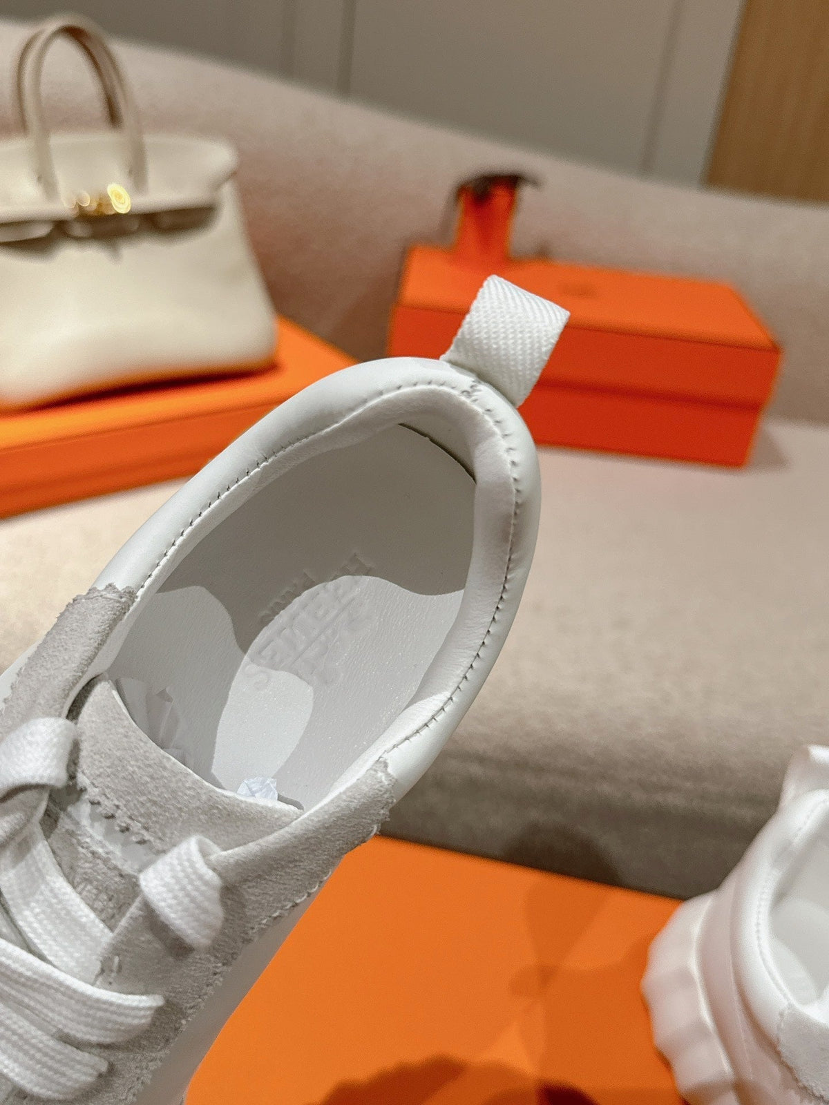 Hermes Mainland Sneaker in Pale Gray Suede and White Calfskin 959308