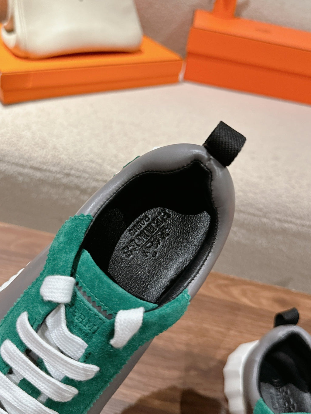 Hermes Mainland Sneaker in Pale Gray Suede and Mouse Gray Calfskin