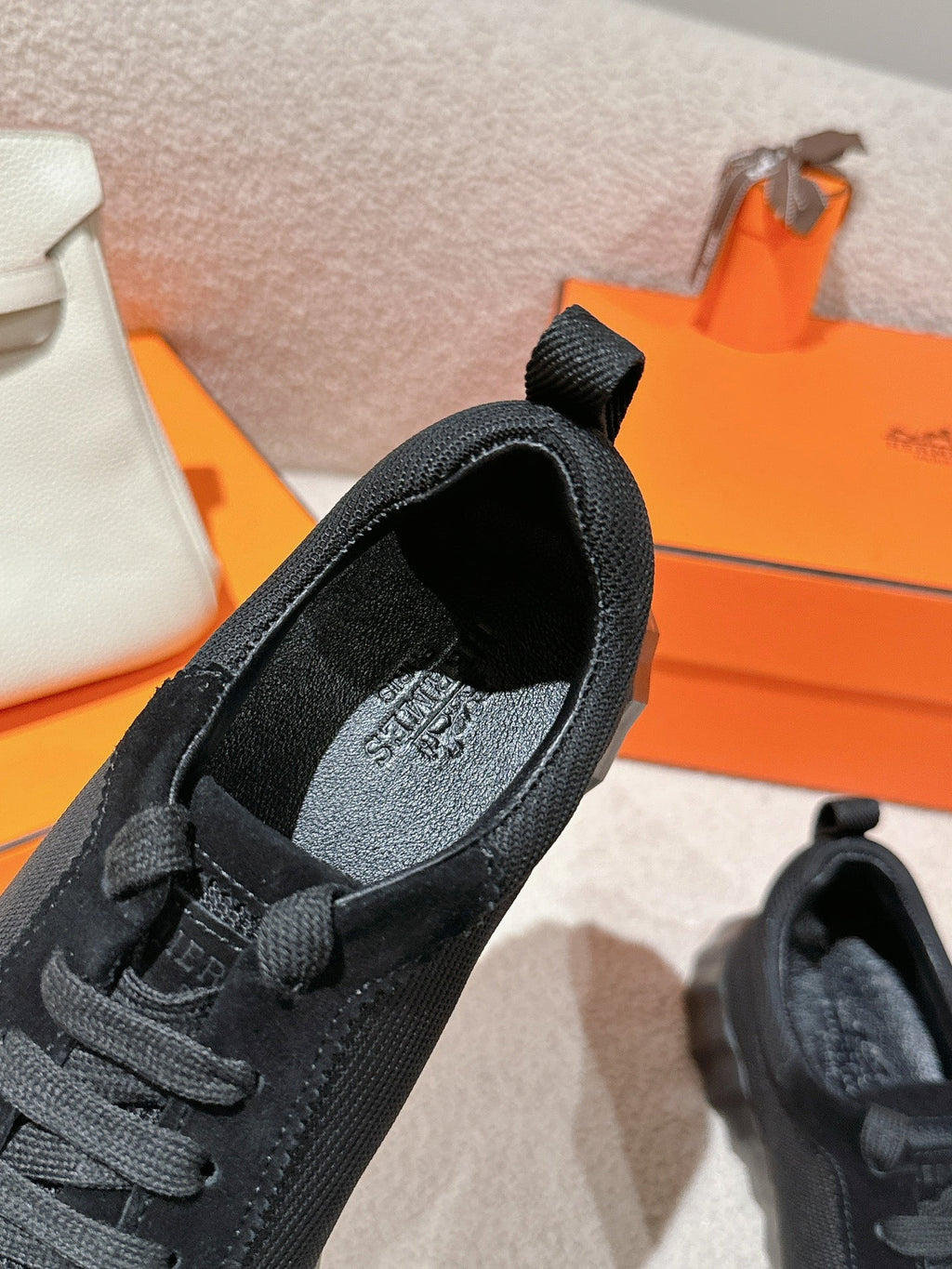 Hermes Mainland Sneaker in Full Black Suede and Breathable Mesh Fabric