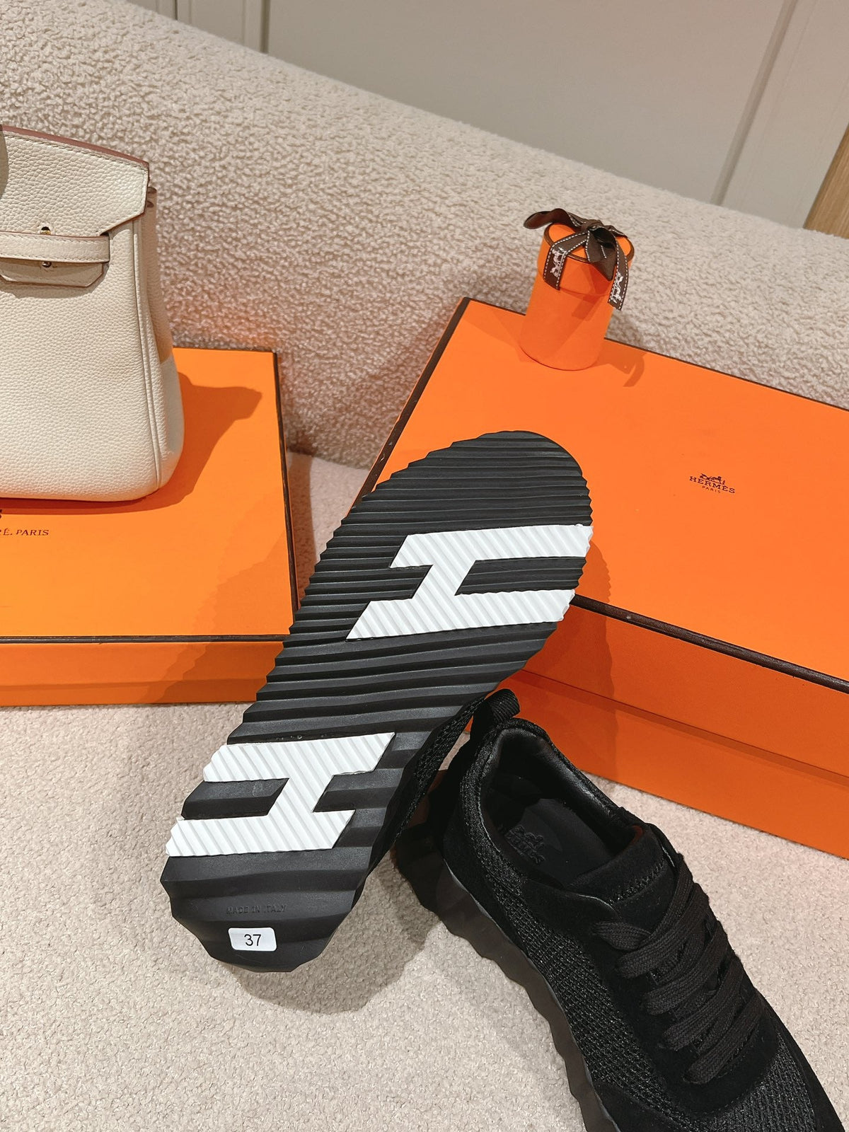 Hermes Mainland Sneaker in Black Suede and Breathable Mesh Fabric
