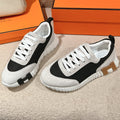 Hermes Mainland Sneaker in Pale Gray Suede and Black Breathable Mesh Fabric