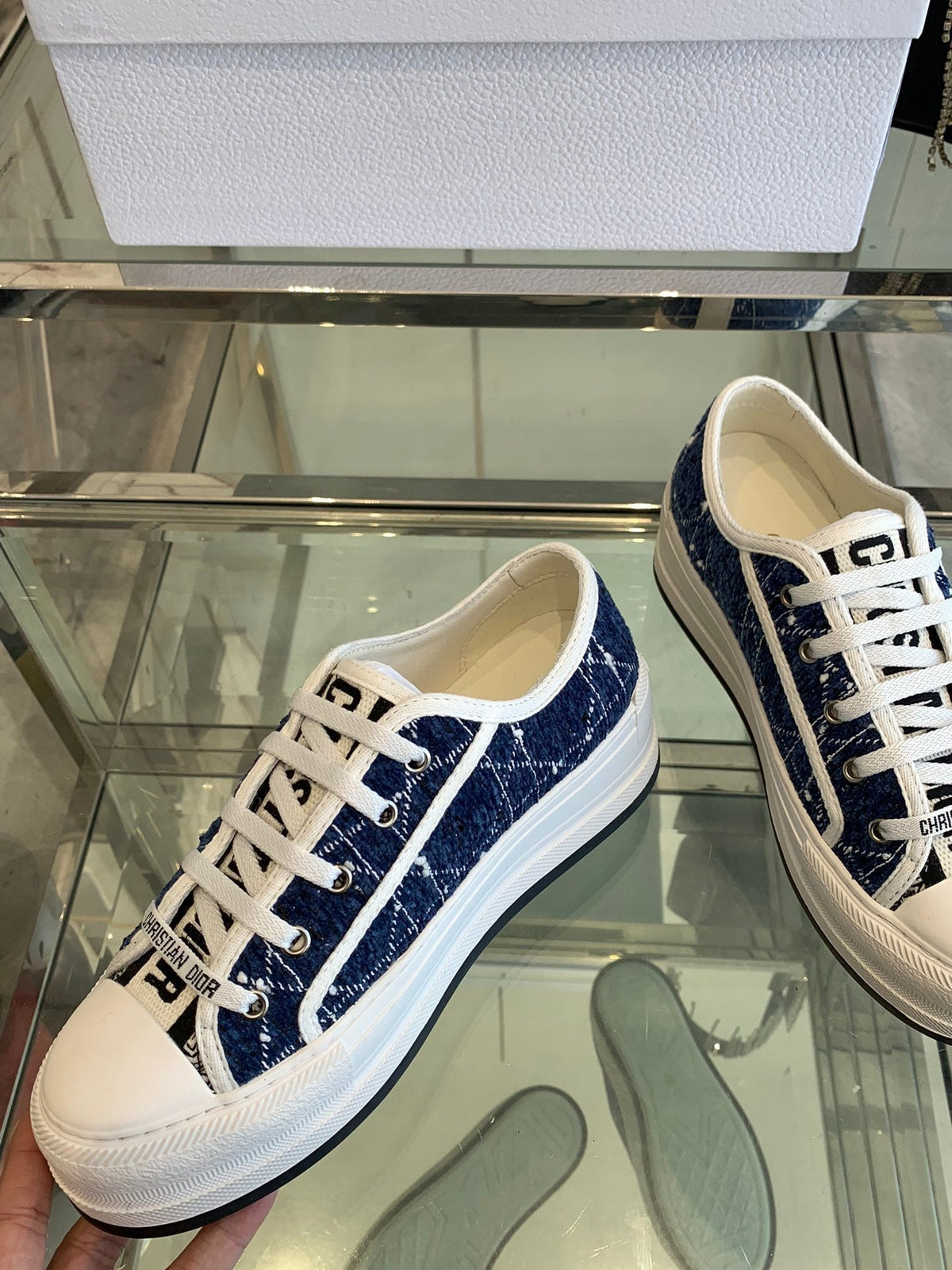 Dior Walk'N Platform Sneaker Denim Blue Cannage Tweed
