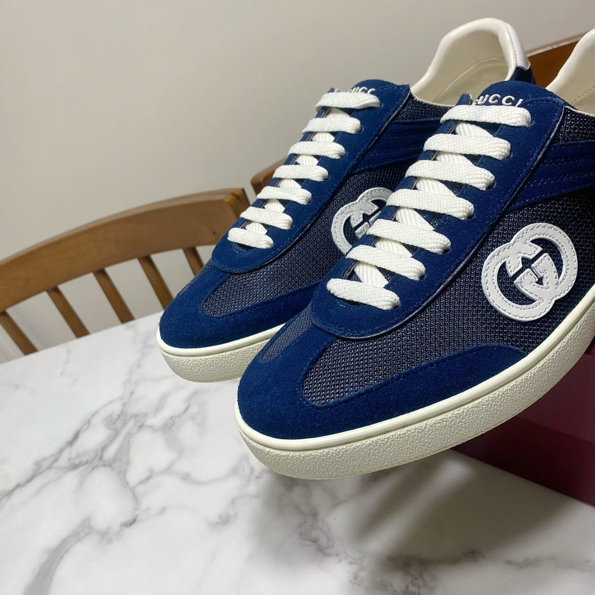Gucci 26S Sneaker in Navy Blue Suede and Fabric