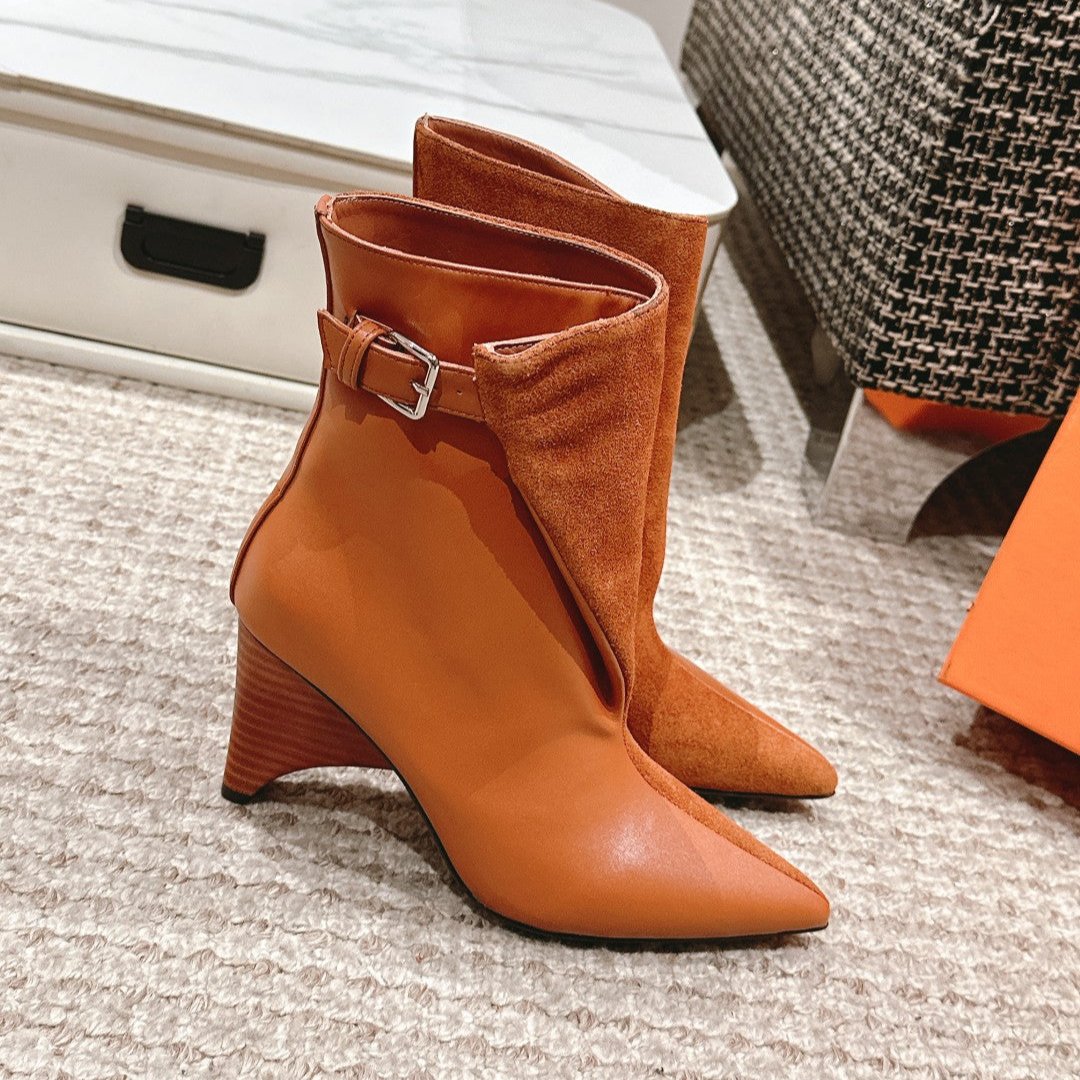 Hermes Hilona 6 cm Ankle Boots in Bronze Brown Calfskin and Suede