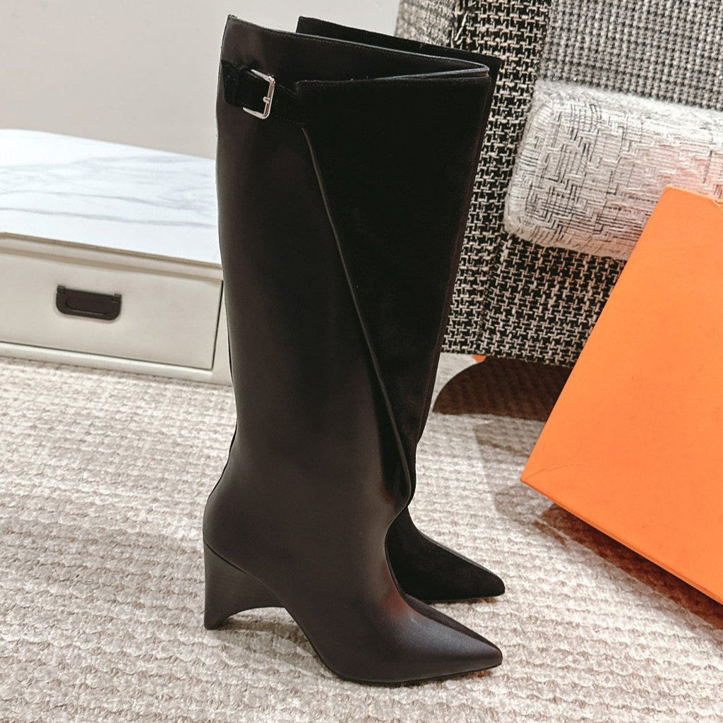 Hermes Hilona 6 cm Boots in Black Calfskin and Suede