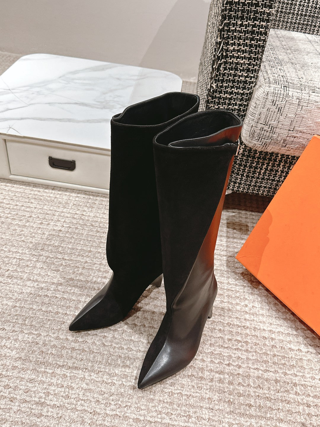 Hermes Hilona 6 cm Boots in Black Calfskin and Suede