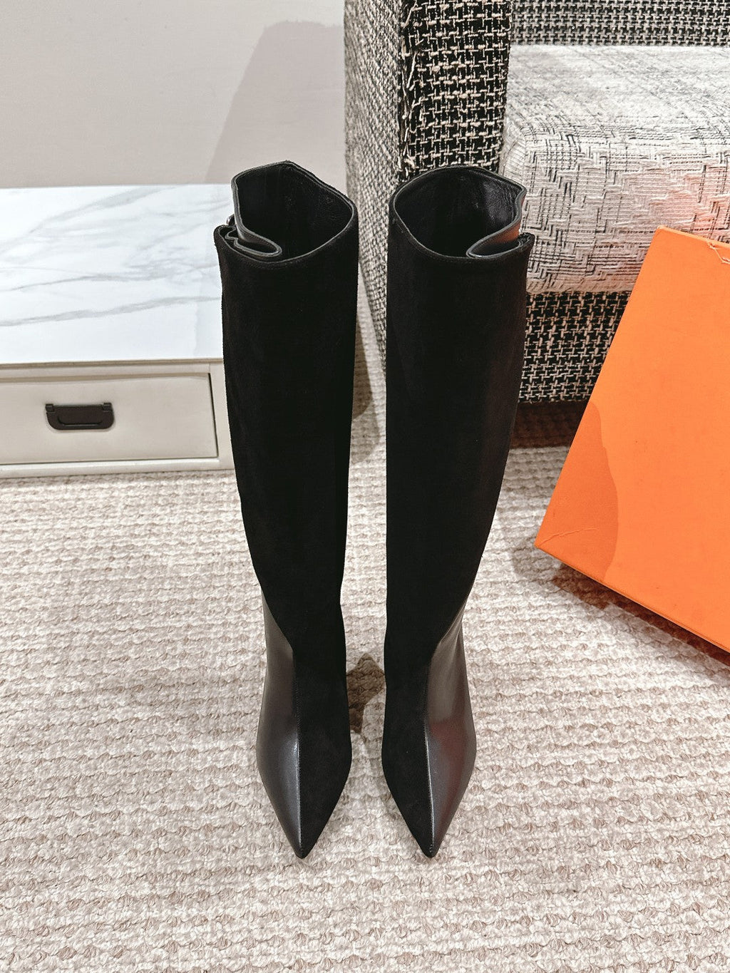 Hermes Hilona 6 cm Boots in Black Calfskin and Suede