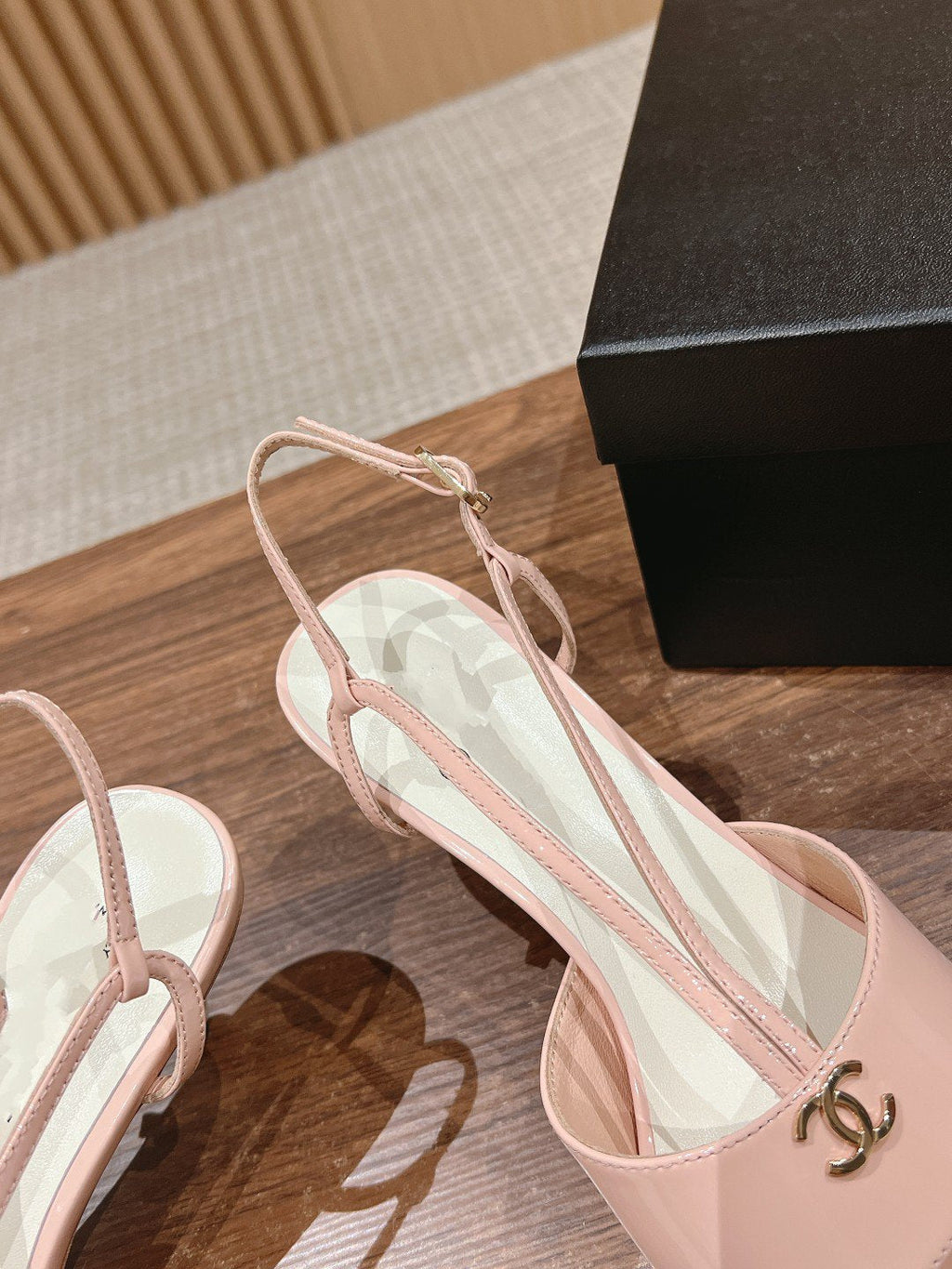 Chanel High Heel 70 Sandals Pink White Patent Calfskin