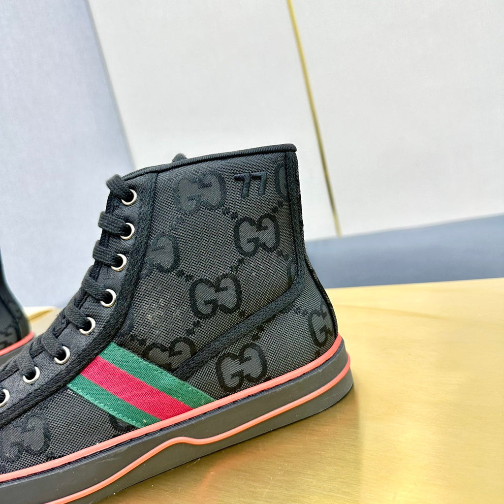 Gucci Tennis 1977 High-Top Trainer Jet Black Canvas