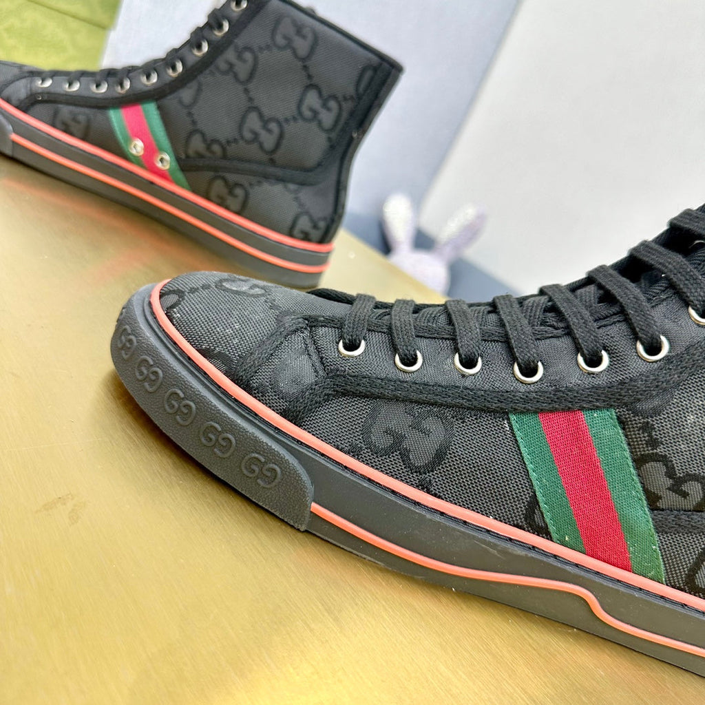 Gucci Tennis 1977 High-Top Trainer Jet Black Canvas