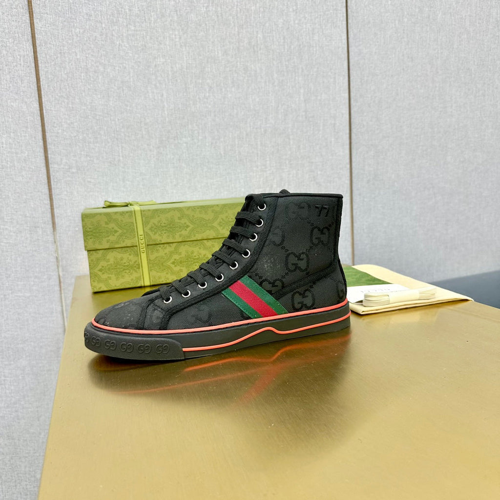 Gucci Tennis 1977 High-Top Trainer Jet Black Canvas