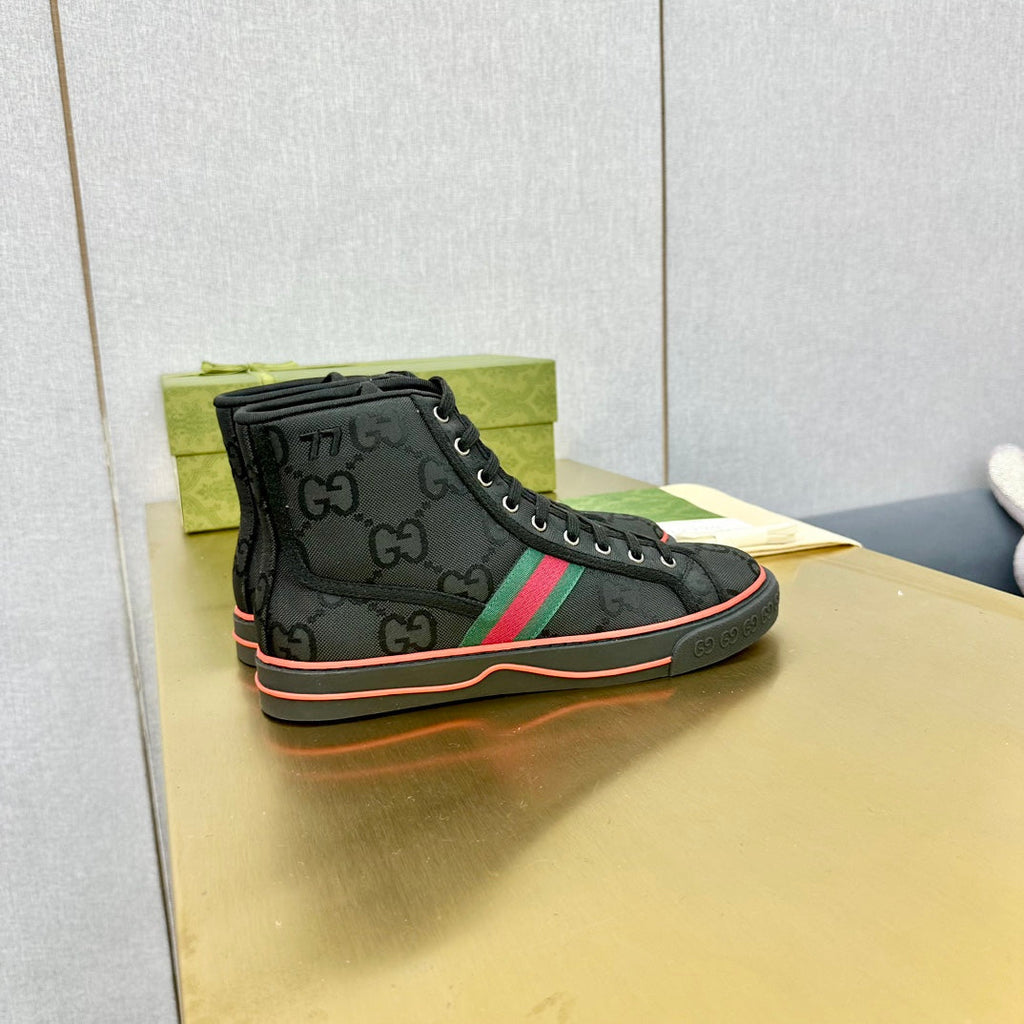 Gucci Tennis 1977 High-Top Trainer Jet Black Canvas
