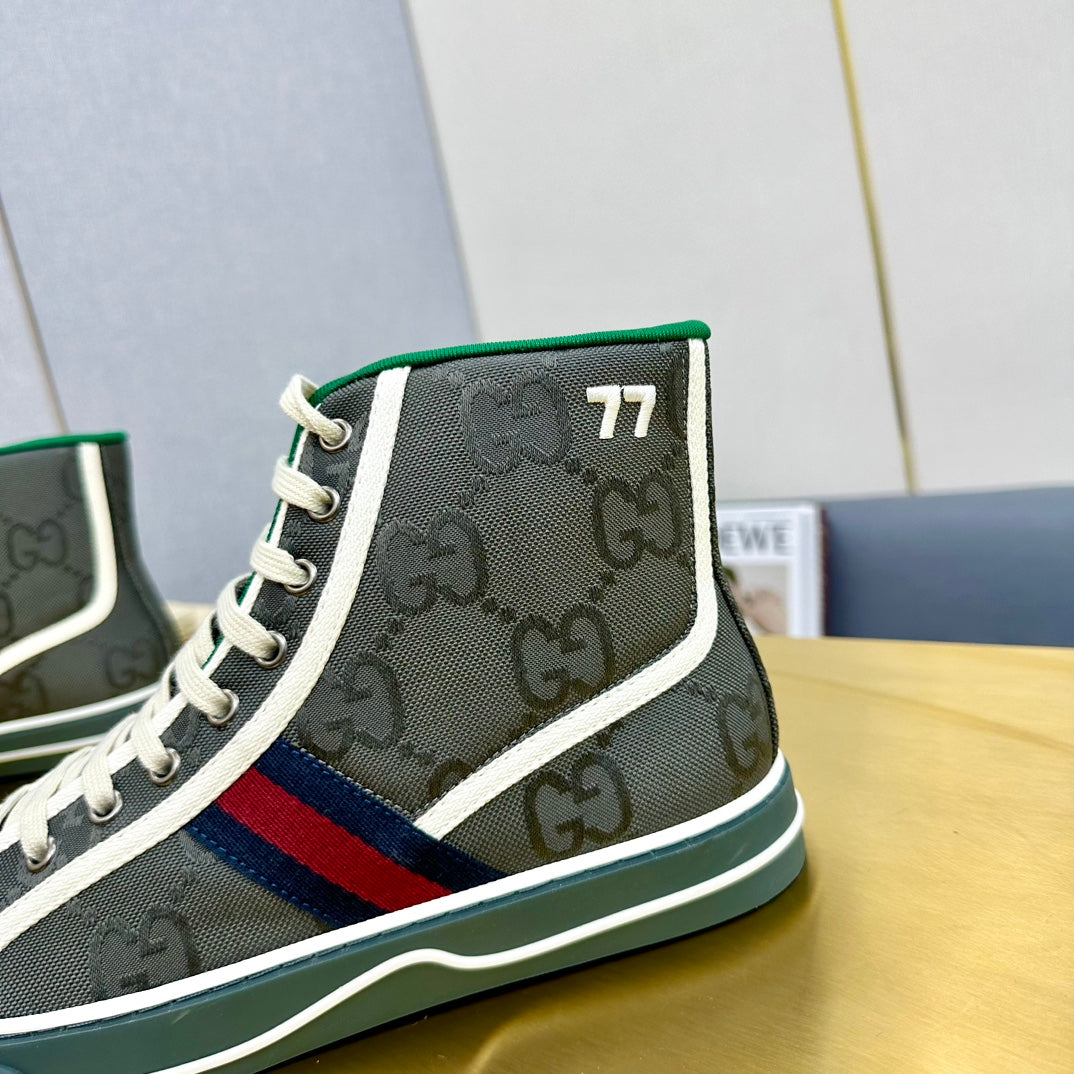 Gucci Tennis 1977 High-Top Trainer Bright Gray Canvas