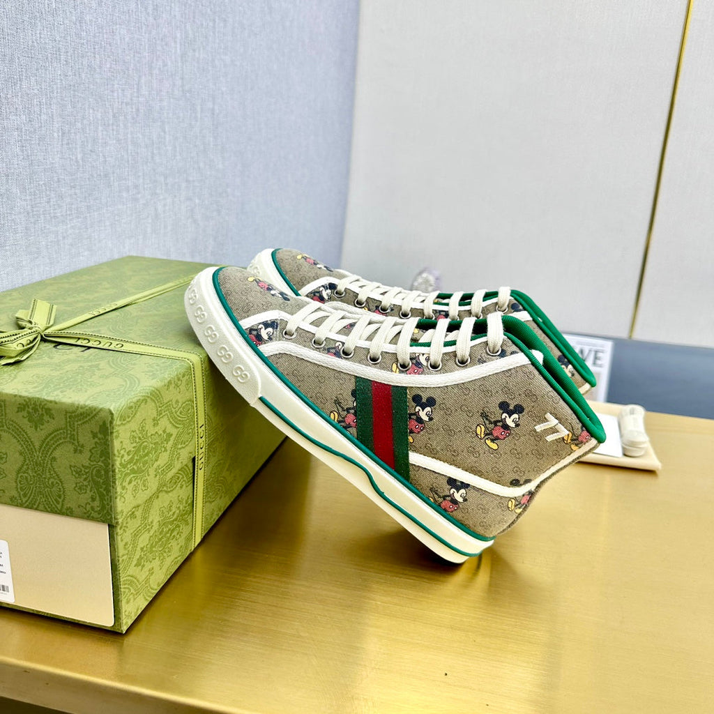 Gucci Tennis 1977 High-Top Trainer Tortilla Canvas with Mickey Motif