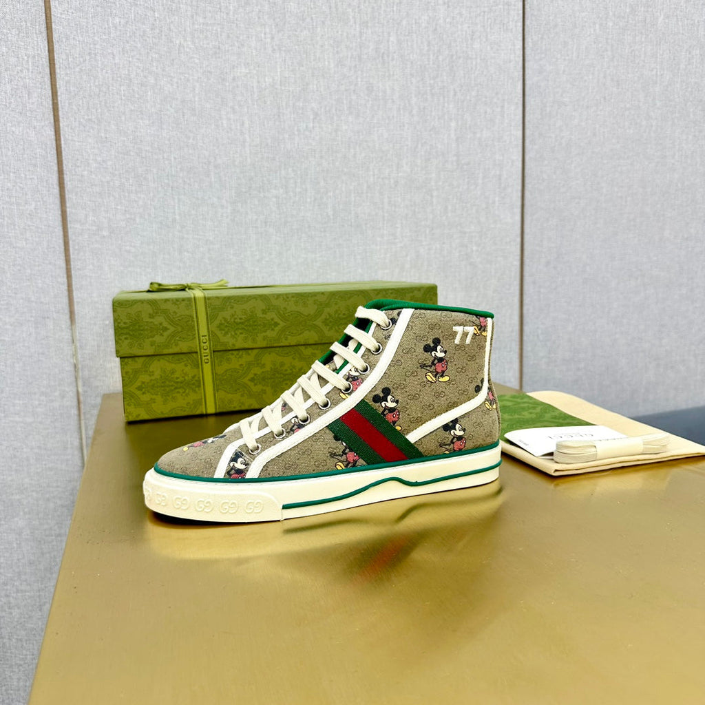 Gucci Tennis 1977 High-Top Trainer Tortilla Canvas with Mickey Motif