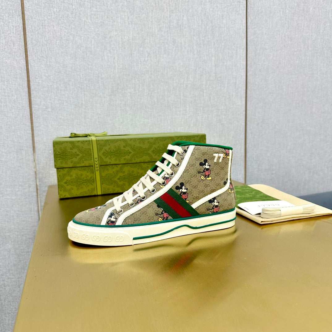 Gucci Tennis 1977 High-Top Trainer Tortilla Canvas with Mickey Motif