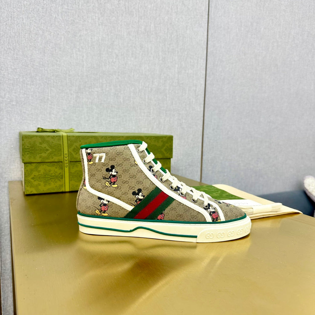 Gucci Tennis 1977 High-Top Trainer Tortilla Canvas with Mickey Motif