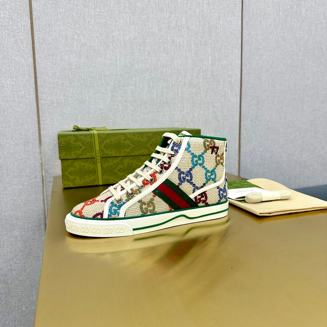 Gucci Tennis 1977 High-Top Trainer Cream Canvas