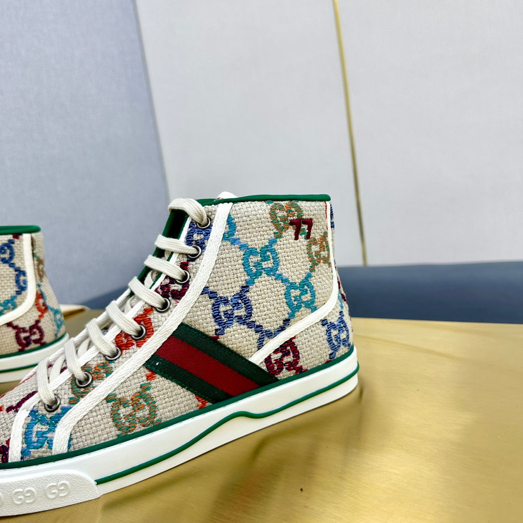 Gucci Tennis 1977 High-Top Trainer Cream Canvas