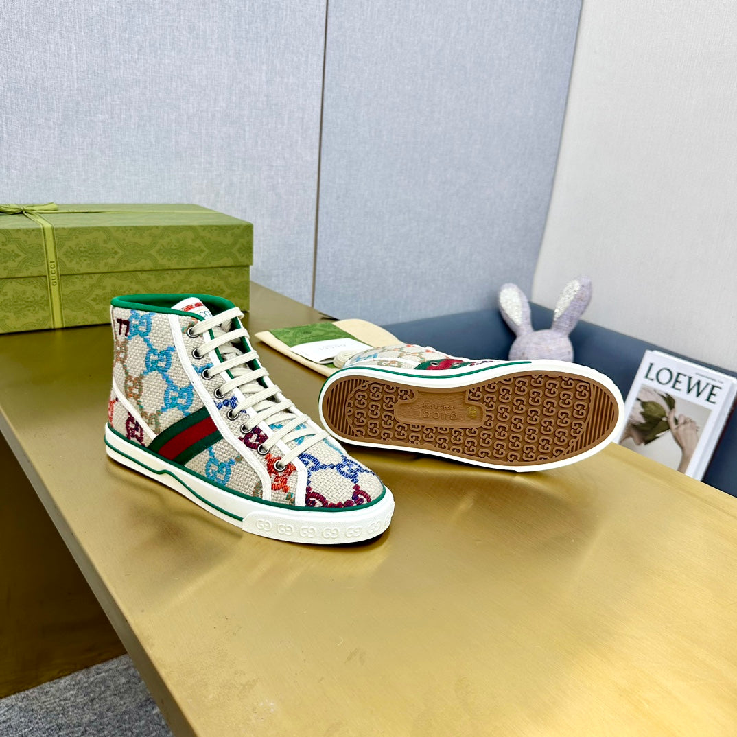 Gucci Tennis 1977 High-Top Trainer Cream Canvas