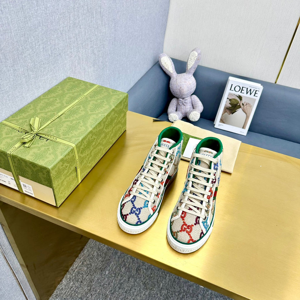 Gucci Tennis 1977 High-Top Trainer Cream Canvas