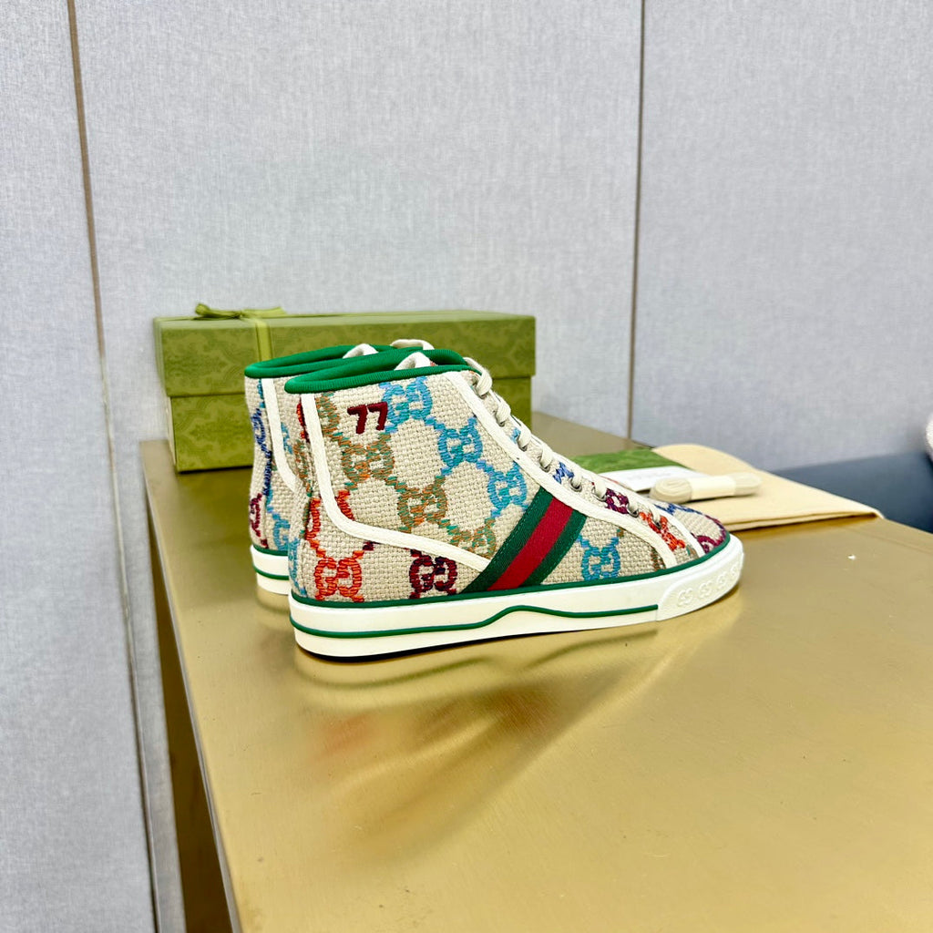 Gucci Tennis 1977 High-Top Trainer Cream Canvas