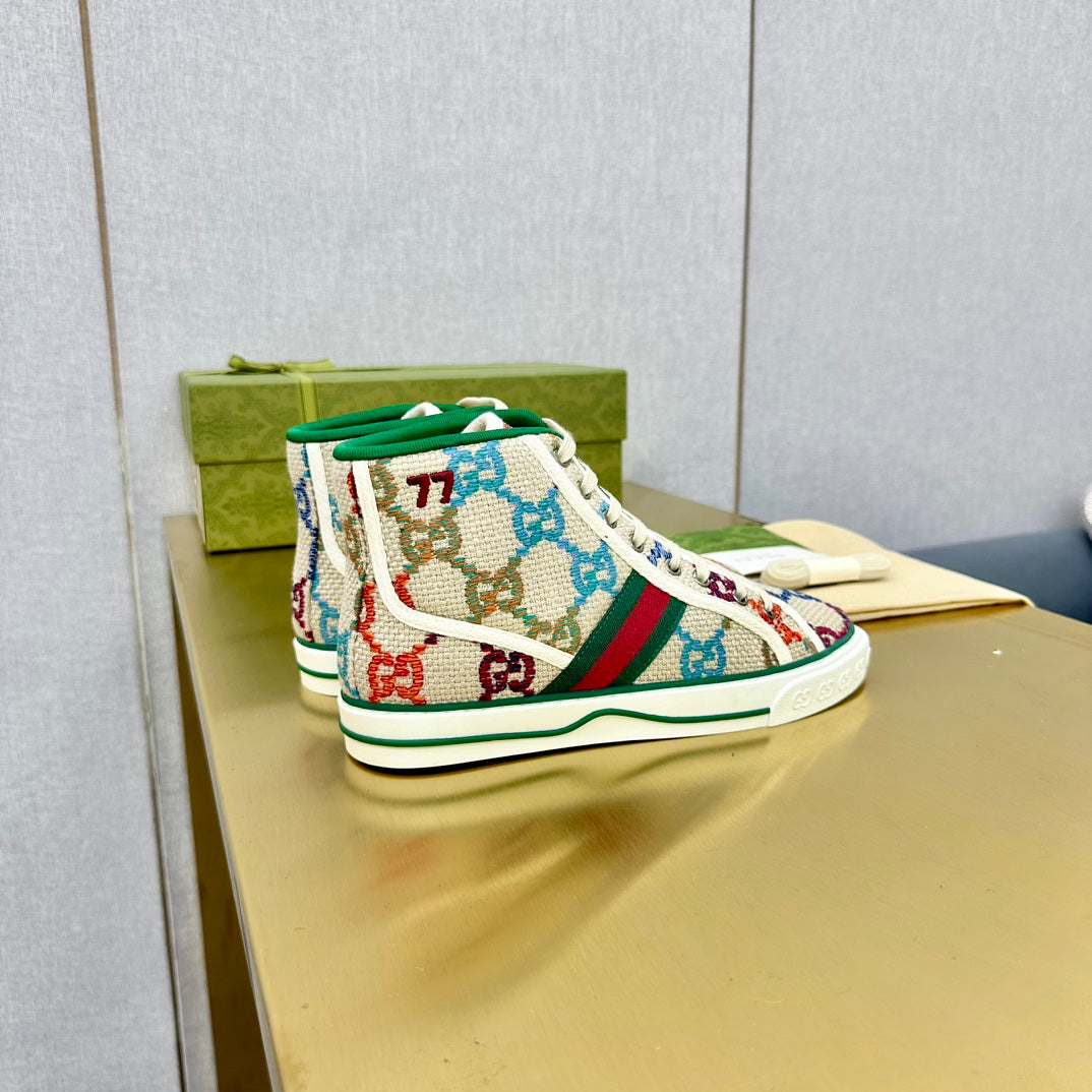 Gucci Tennis 1977 High-Top Trainer Cream Canvas