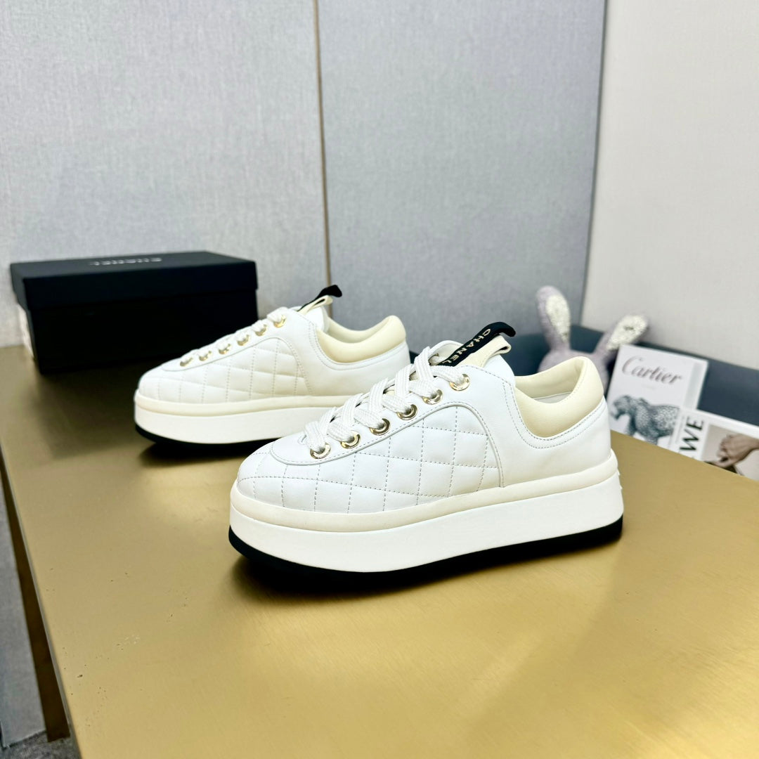 Chanel Platform Shoes in White Lambskin