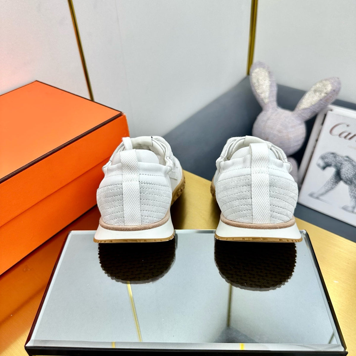 Hermes Jet Sneaker in Pale Gray Suede Mix White Calfskin