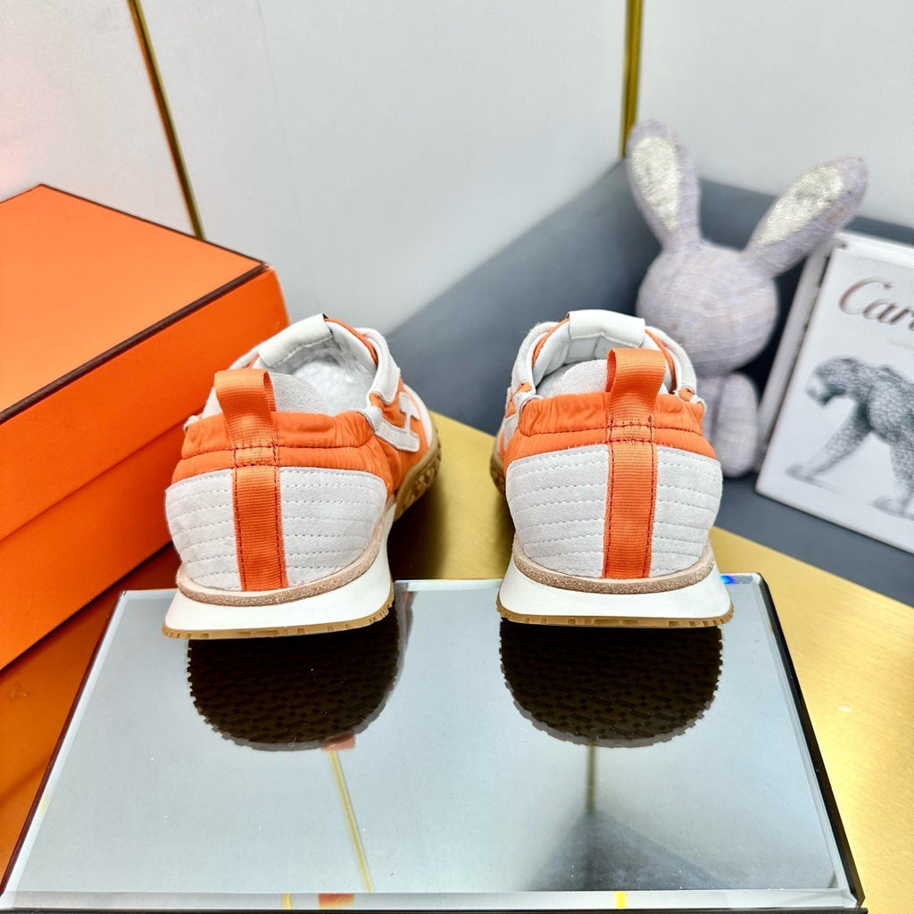 Hermes Jet Sneaker in Pale Gray Suede Mix Orange Calfskin