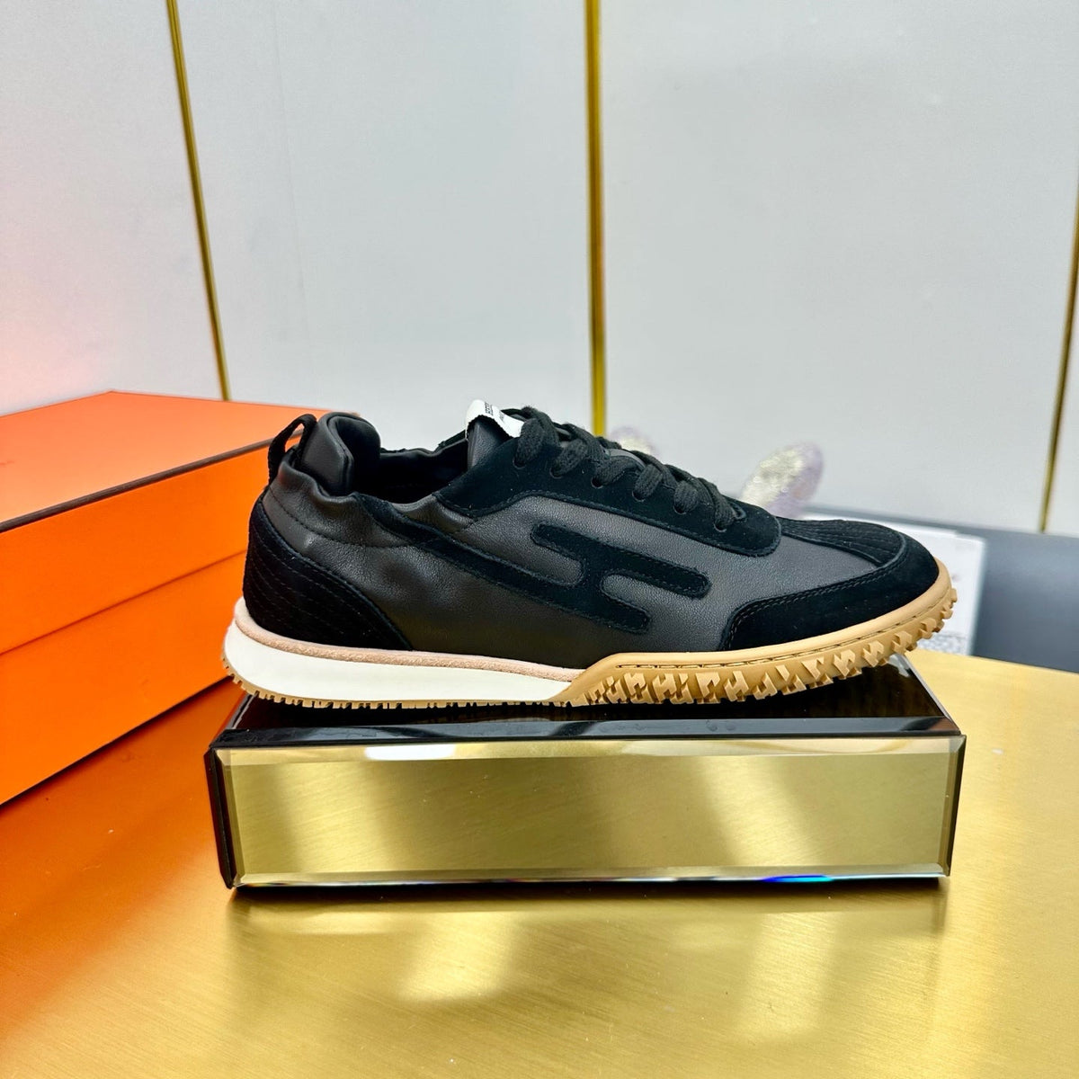 Hermes Jet Sneaker in Black Calfskin and Suede