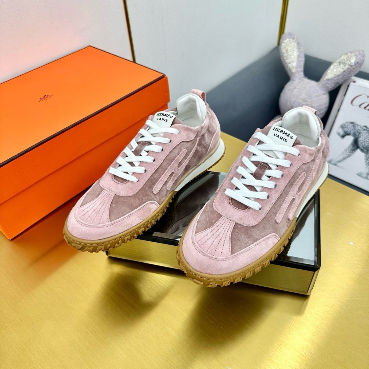 Hermes Jet Sneaker in Light Pink Suede