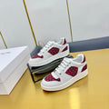 Hermes Free Sneaker in White Calfskin and "H En Biais" Red Canvas