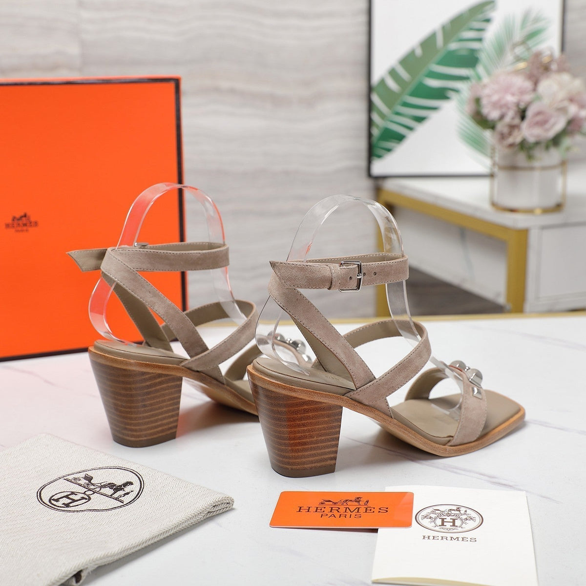 Hermes Ivresse 65 Sandal Beige Suede
