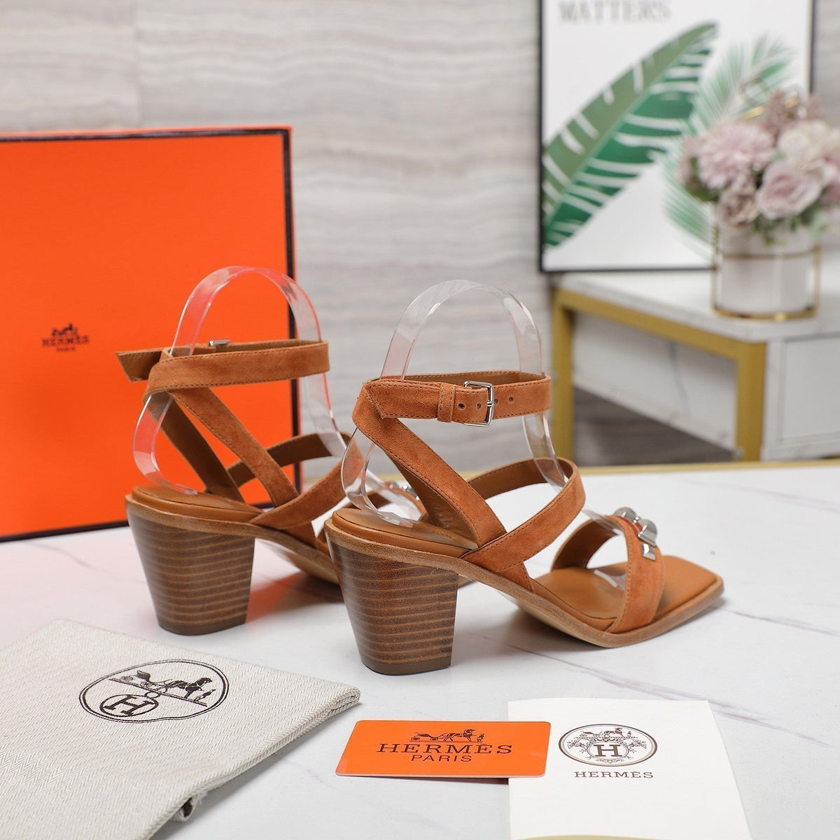 Hermes Ivresse 65 Sandal Caramel Suede