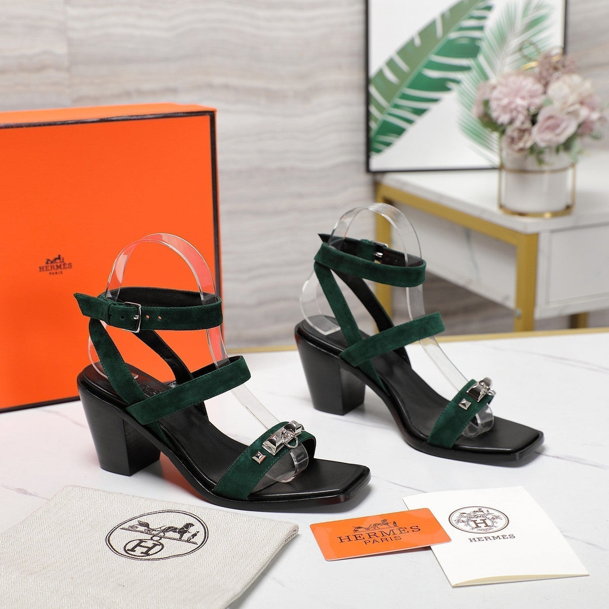 Hermes Ivresse 65 Sandal Peacock Suede