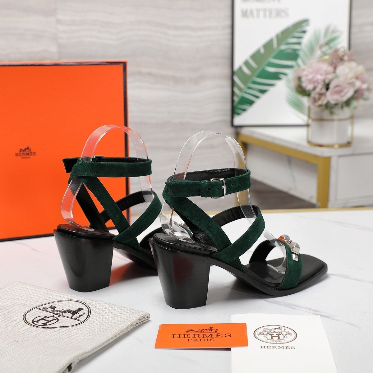 Hermes Ivresse 65 Sandal Peacock Suede