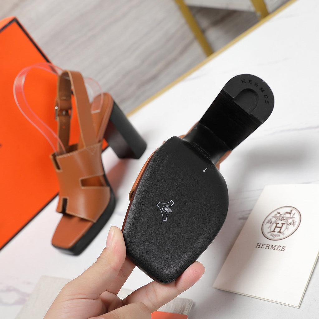 Hermes Eris 95 Sandal Caramel Calfskin