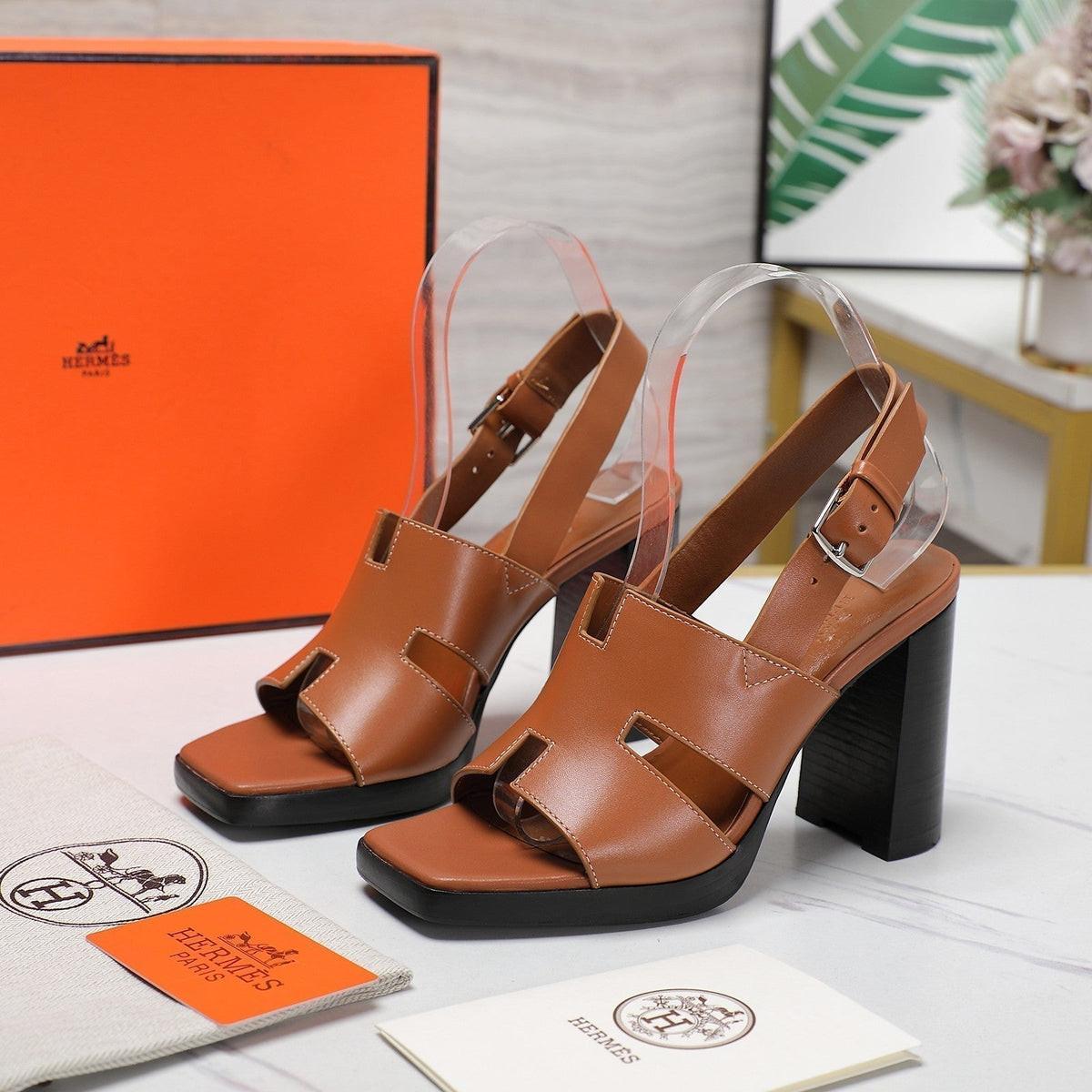 Hermes Eris 95 Sandal Caramel Calfskin