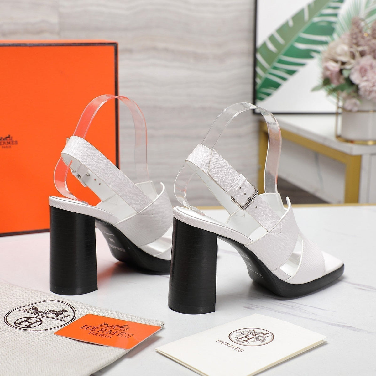 Hermes Eris 95 Sandal White Calfskin