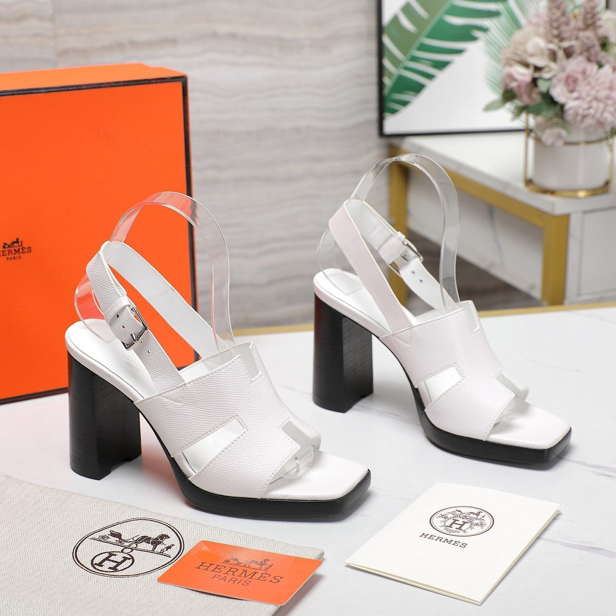 Hermes Eris 95 Sandal White Calfskin