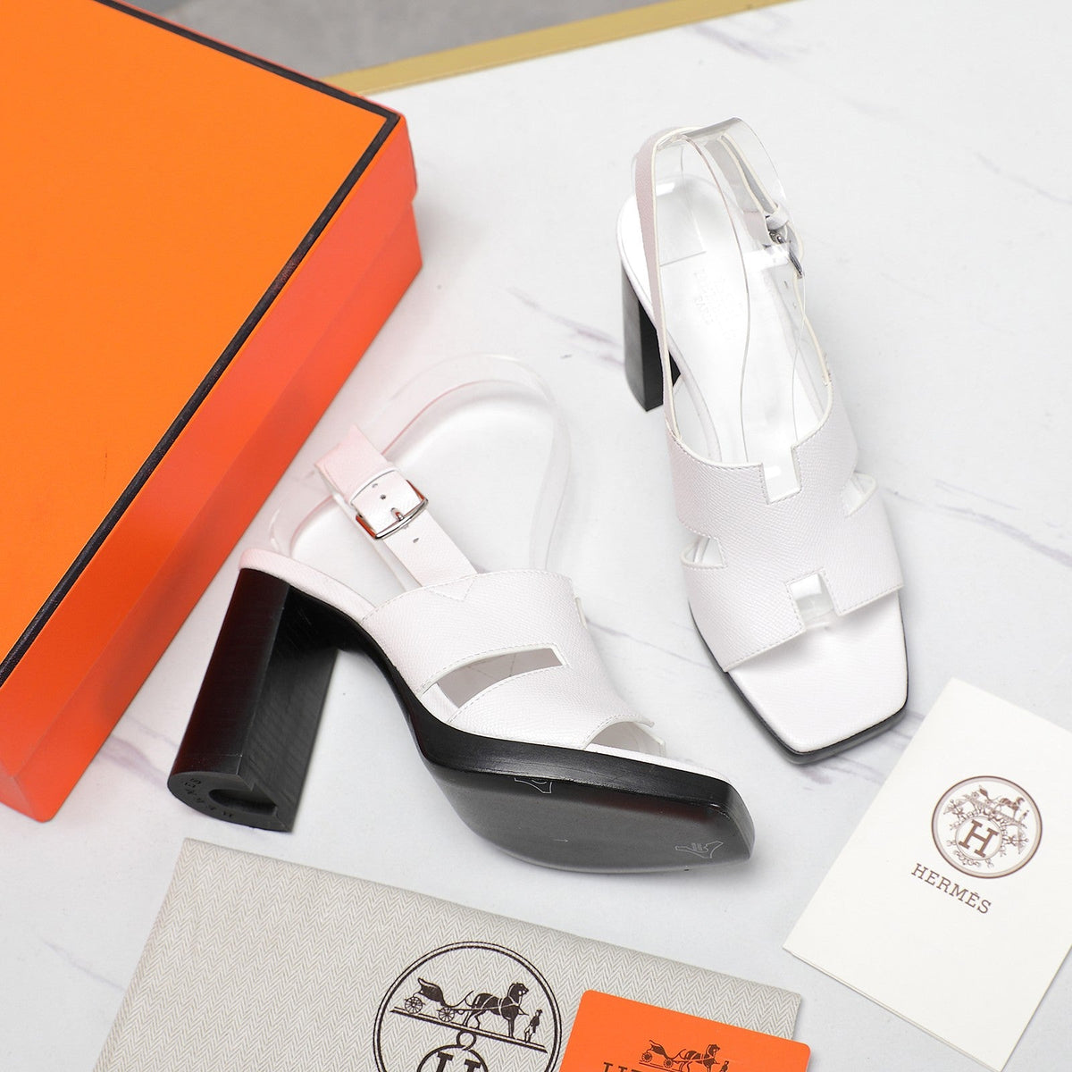 Hermes Eris 95 Sandal White Calfskin