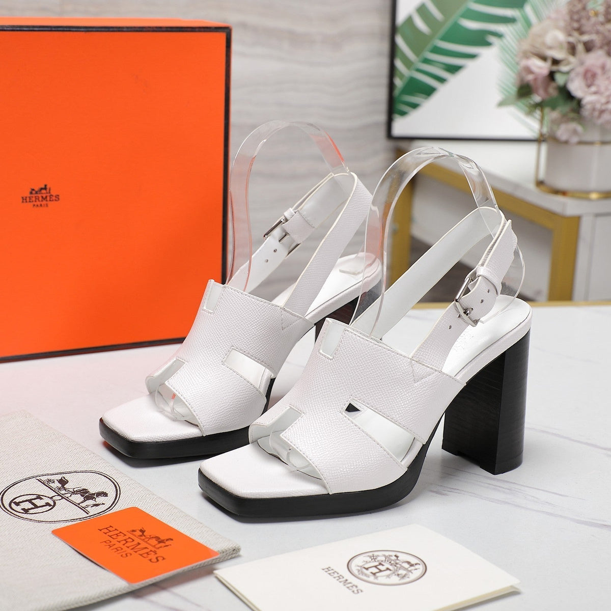 Hermes Eris 95 Sandal White Calfskin