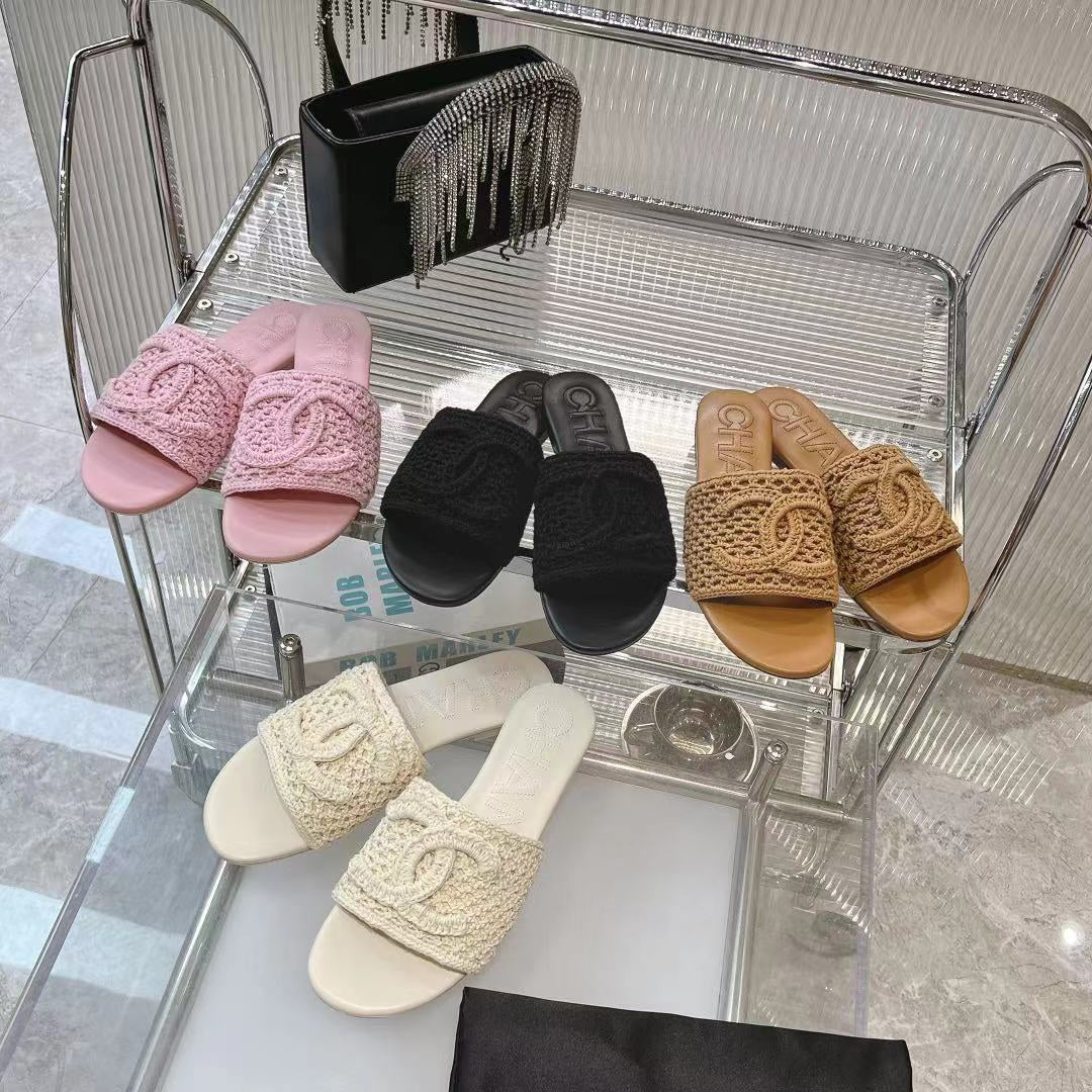 Chanel Slippers White Sheepskin