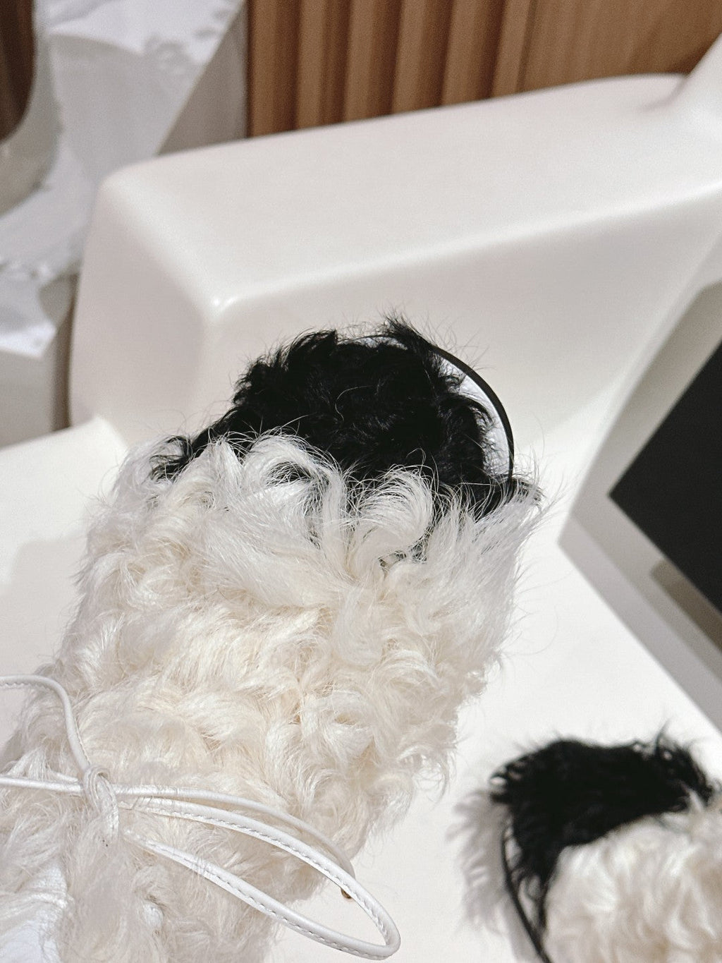 Chanel Short Boots in White Lamb Fur and Lambskin 962186