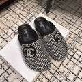 Chanel Flat Mule in Black Suede with Crystals