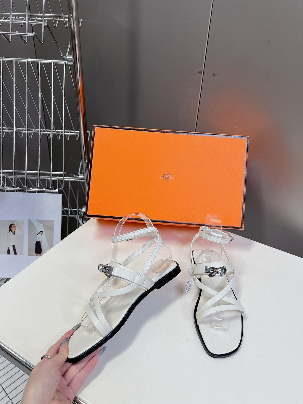 Hermes June Sandal White Calfskin