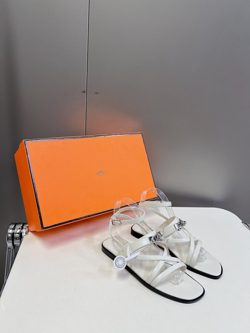 Hermes June Sandal White Calfskin