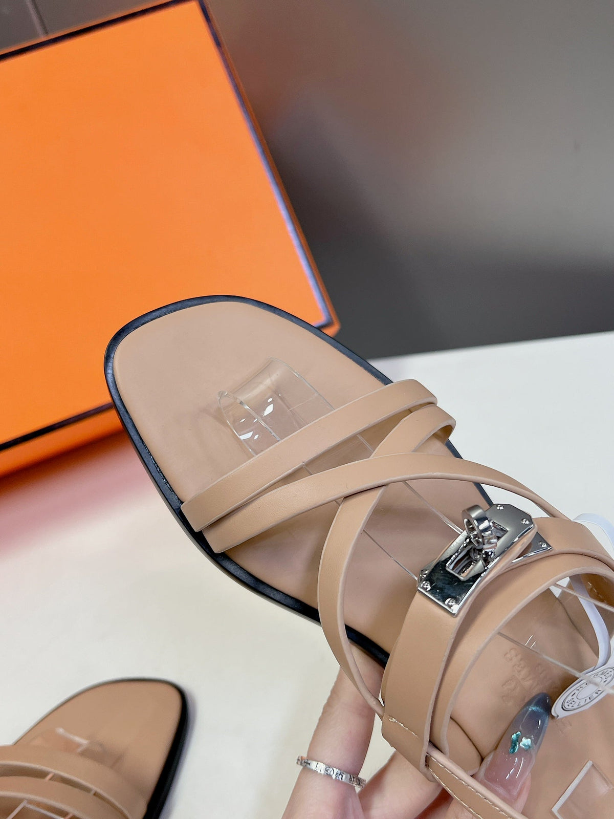 Hermes June Sandal Beige Calfskin